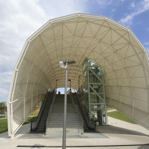 PVC cover at the exit of the subway